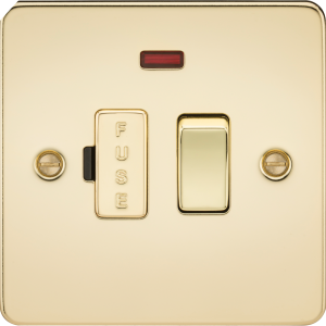 13A Switched Fused Spur Unit with Neon - Polished Brass