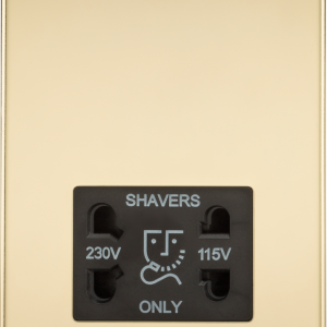 115/230V Dual Voltage Shaver Socket - Polished Brass with Black Insert