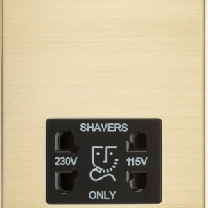 115/230V Dual Voltage Shaver Socket - Brushed Brass with Black Insert
