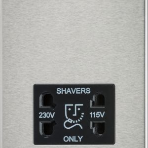115/230V Dual Voltage Shaver Socket - Brushed Chrome with Black Insert