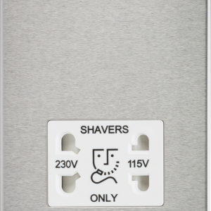 115/230V Dual Voltage Shaver Socket - Brushed Chrome with White Insert