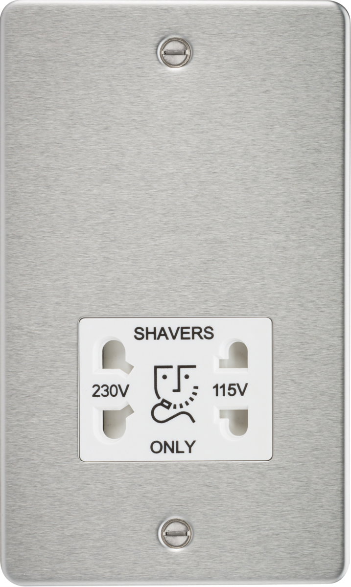115/230V Dual Voltage Shaver Socket - Brushed Chrome with White Insert