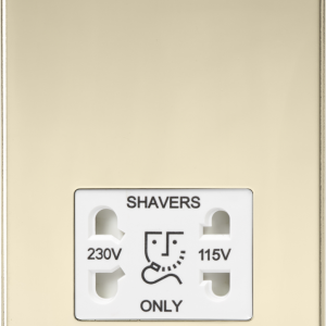 115V/230V Dual Voltage Shaver Socket - Polished Brass with White Insert