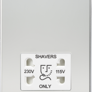 115V/230V Dual Voltage Shaver Socket - Polished Chrome with White Insert