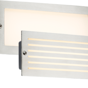 230V IP54 5W White LED Recessed Brick Light - Brushed Steel Fascia