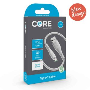 Core Type-C Cable 1m TPE White 2.4A 12W