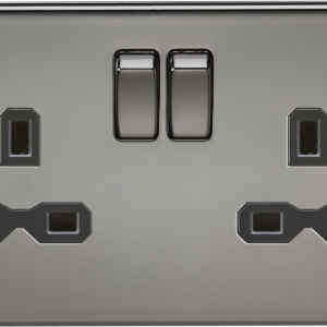 13A 2G DP Switched Socket with Twin Earths - Black Nickel with Black Insert