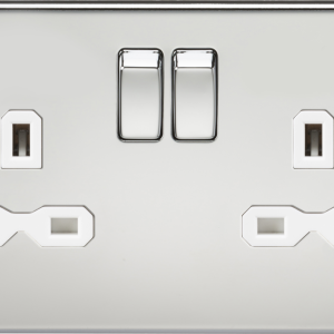 13A 2G DP Switched Socket with Twin Earths - Polished Chrome with White Insert