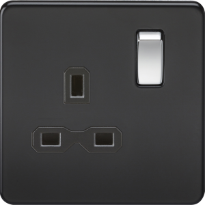 13A 1G DP Switched Socket - Matt Black with Black Insert and Chrome Rocker