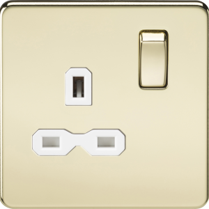 13A 1G DP Switched Socket - Polished Brass with White Insert