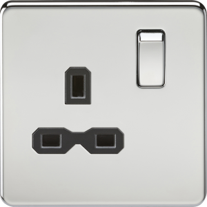 13A 1G DP Switched Socket - Polished Chrome with Black Insert