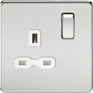 13A 1G DP Switched Socket - Polished Chrome with White Insert