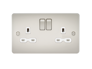 13A 2G DP Switched Socket With Twin Earths - Pearl With White Insert