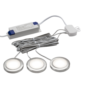 230V IP20 2.5W LED Dimmable Under Cabinet Lights in Brushed Chrome - Pack of 3 - 3000K