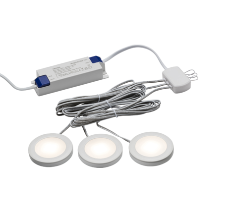 230V IP20 2.5W LED Dimmable Under Cabinet Lights in White - Pack of 3 - 3000K