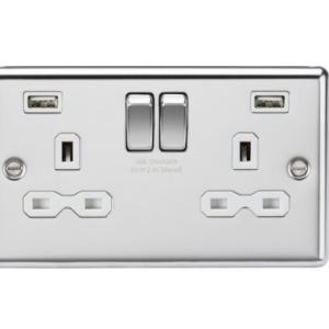 13A 2G SP Switched Socket with Dual USB A+A (5V DC 2.4A shared) - Polished Chrome