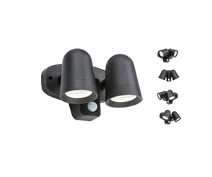230V IP65 18W LED Black Twin Spot Floodlight With PIR