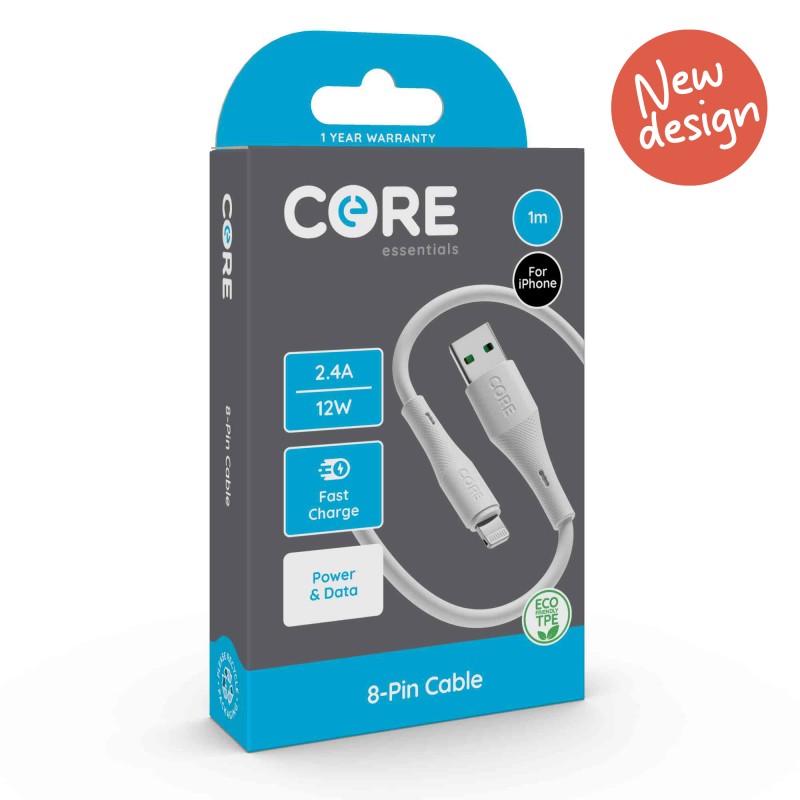 Core 8-Pin Cable 1m TPE White 2.4A 12W Fast Charge