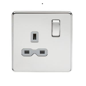 13A 1G DP Switched Socket - Polished Chrome With Grey Insert