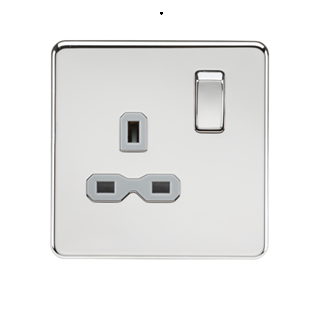 13A 1G DP Switched Socket - Polished Chrome With Grey Insert