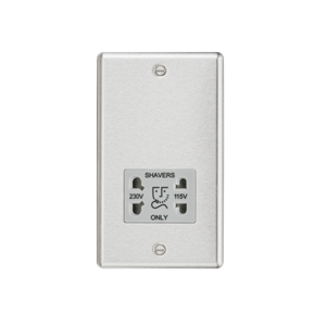 115/230V Dual Voltage Shaver Socket - Brushed Chrome With Grey Insert