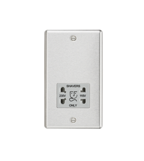 115/230V Dual Voltage Shaver Socket - Brushed Chrome With Grey Insert
