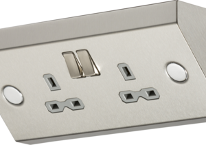 13A 2G Mounting DP Switched Socket - Stainless Steel With Grey Insert