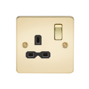13A 1G DP Switched Socket - Polished Brass With Black Insert