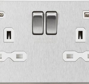 FPR9940BCW 13A 2G SP Switched Socket with Dual USB A+C (5V DC 4.0A shared) - Brushed