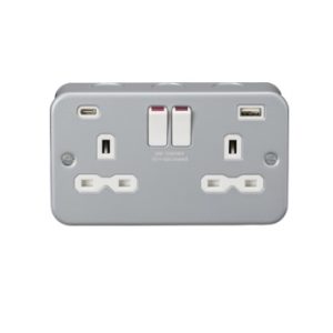 MR9940 Metal Clad 13A 2G SP Switched Socket With Dual USB C+A 5V DC 4.0A [Shared]
