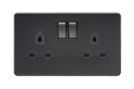 13A 2G DP Switched Socket With Twin Earths - Matt Black With Black Insert