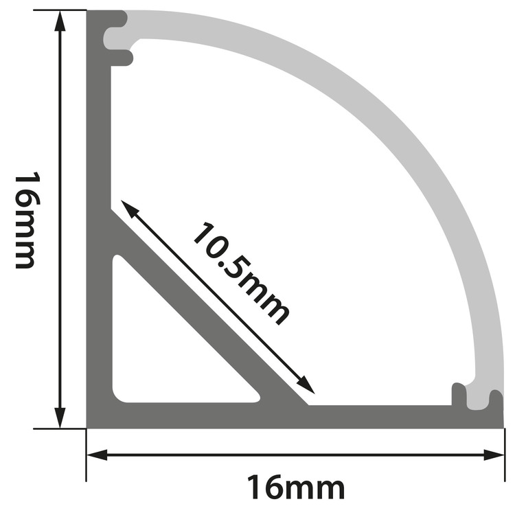 156.800UK Aluminium LED Tape Profile - 90 Degree Arc