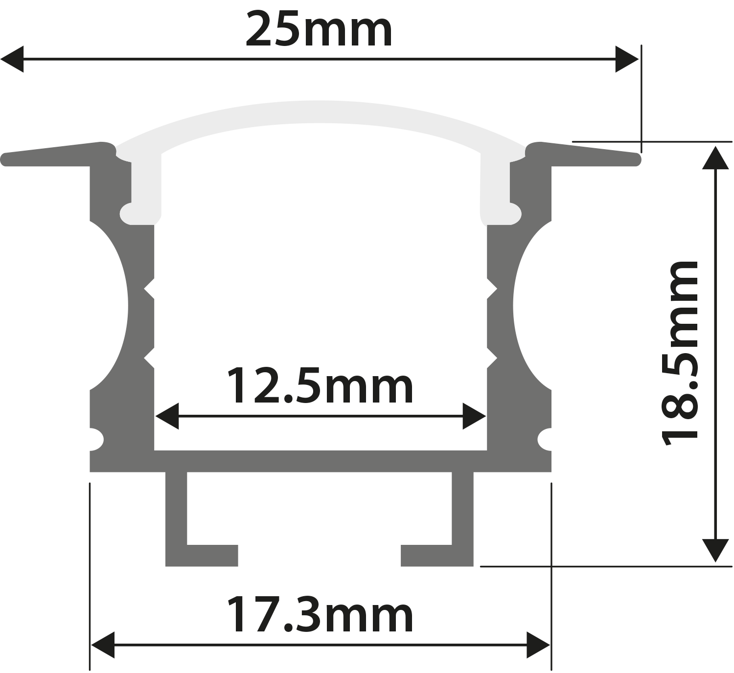 156.921UK Aluminium LED Tape Profile - T Insert - Transparent Capping 1m Clear