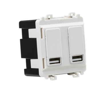 Dual USB Charger Module (2 x Grid Positions) 5V 2.4A (Shared) - Matt White