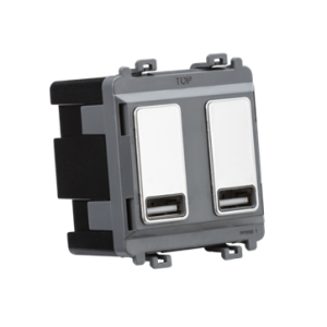 Dual USB Charger Module (2 x Grid Positions) 5V 2.4A (Shared) - Polished Chrome