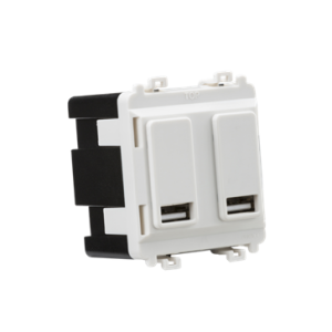 Dual USB Charger Module (2 x Grid Positions) 5V 2.4A (Shared) - White