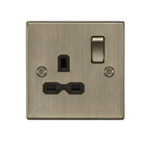 13A 1G DP Switched Socket - Antique Brass With Black Insert