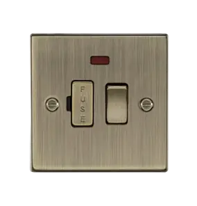 13A Switched Fused Spur Unit With Neon - Antique Brass