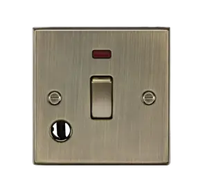 20A 1G DP Switch With Neon & Flex Outlet - Antique Brass