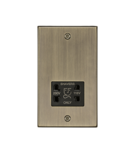 115/230V Dual Voltage Shaver Socket - Antique Brass With Black Insert