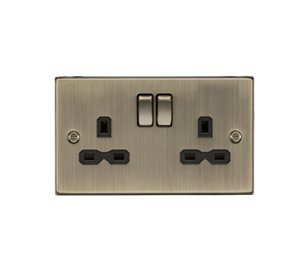 13A 2G DP Switched Socket With Twin Earths - Antique Brass With Black Insert