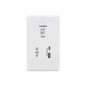 CU8909 230V Shaver Socket with Dual USB A+C (5V DC 2.4A shared, Max. 12W)