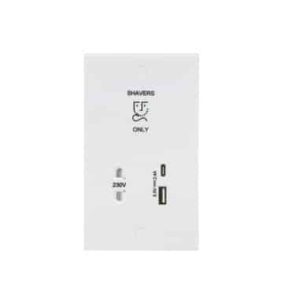 SN8909 230V Shaver Socket with Dual USB A+C (5V DC 2.4A shared, Max. 12W)