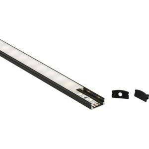 1m Aluminium Profile - Surface Mount Flat in Black