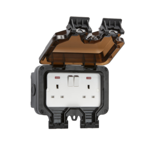 IP66 13A 2G DP Switched Socket With Neons - Black