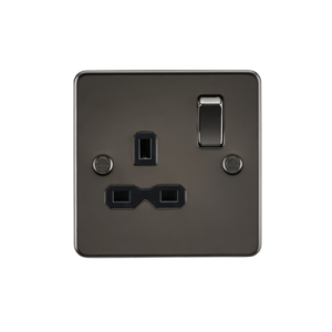 13A 1G DP Switched Socket - Gunmetal With Black Insert