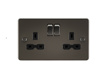 13A 2G DP Switched Socket With Twin Earths - Gunmetal With Black Insert