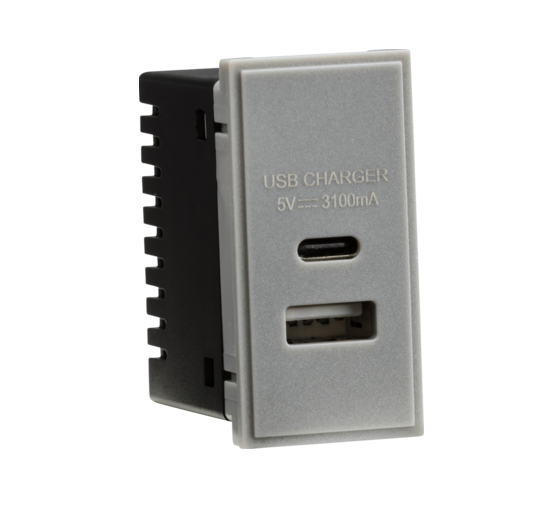 Dual USB Charger (3.1A) Module 25 x 50mm - Grey