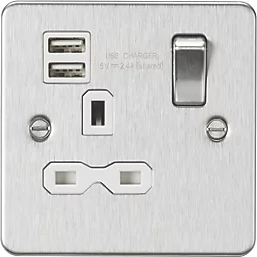 FPR9124BCW 13A 1G SP Switched Socket with Dual USB A+A (5V DC 2.4A shared) - Brushed