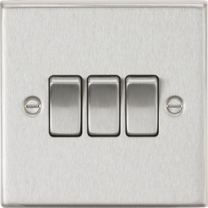 10AX 3G 2-Way Plate Switch - Square Edge Brushed Chrome